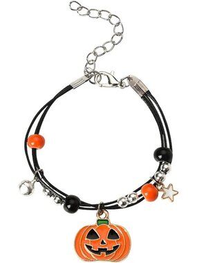 Women's Black Orange Adjustable Halloween Pumpkin Cosplay Party Favor Bracelet